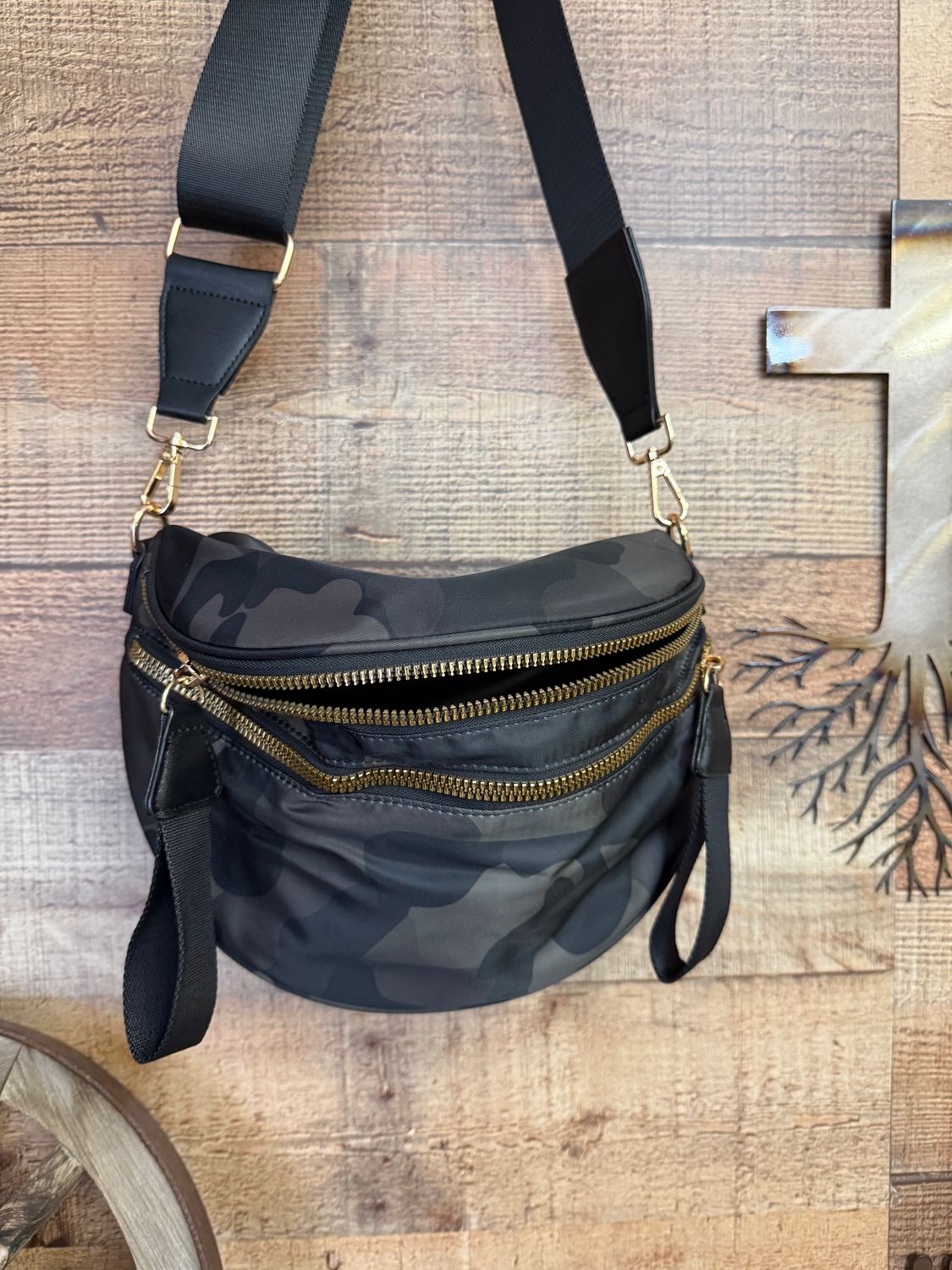Black Camo Checkered Sling Bag