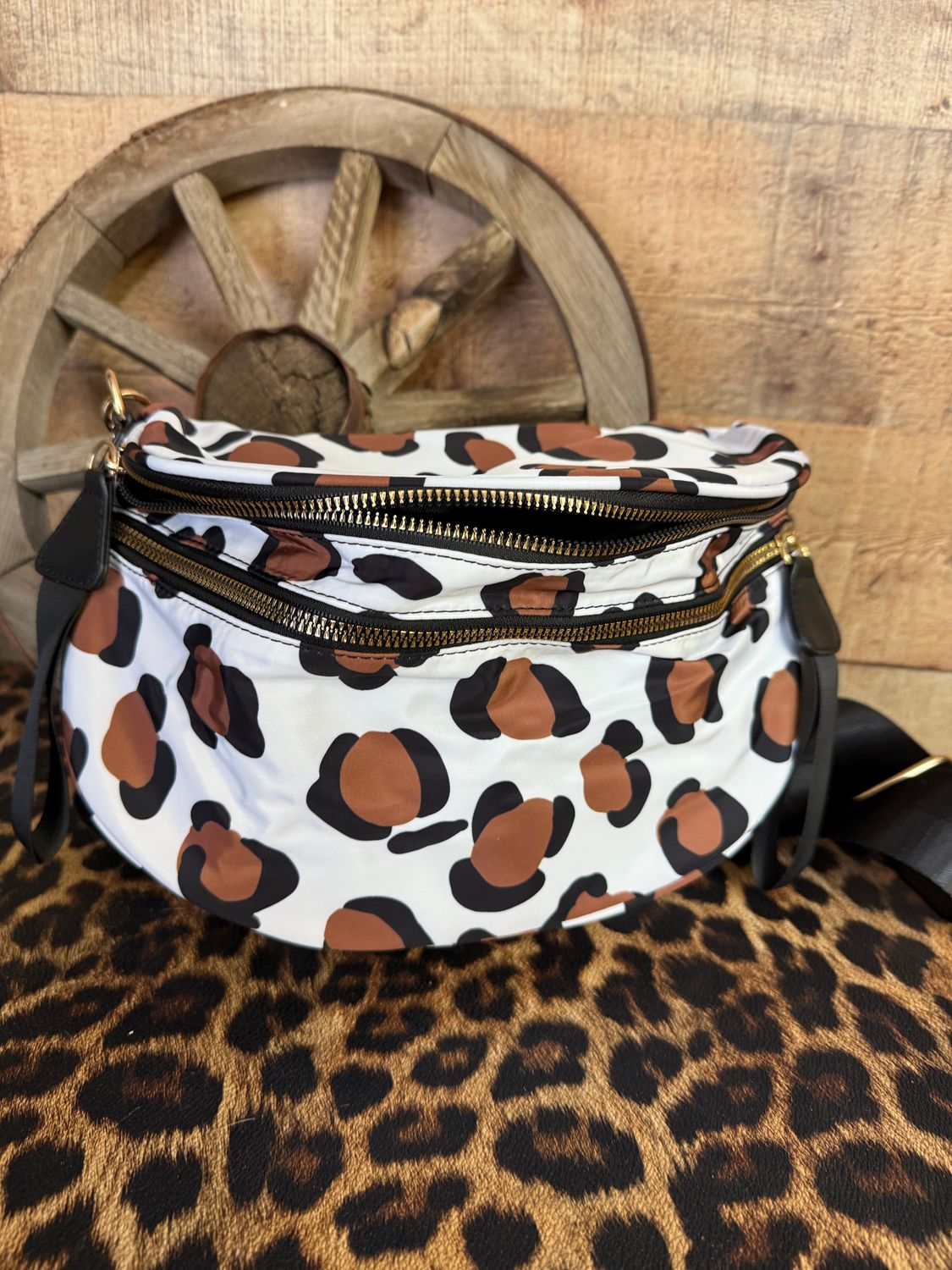 Brown Black Leopard Checkered Sling Bag