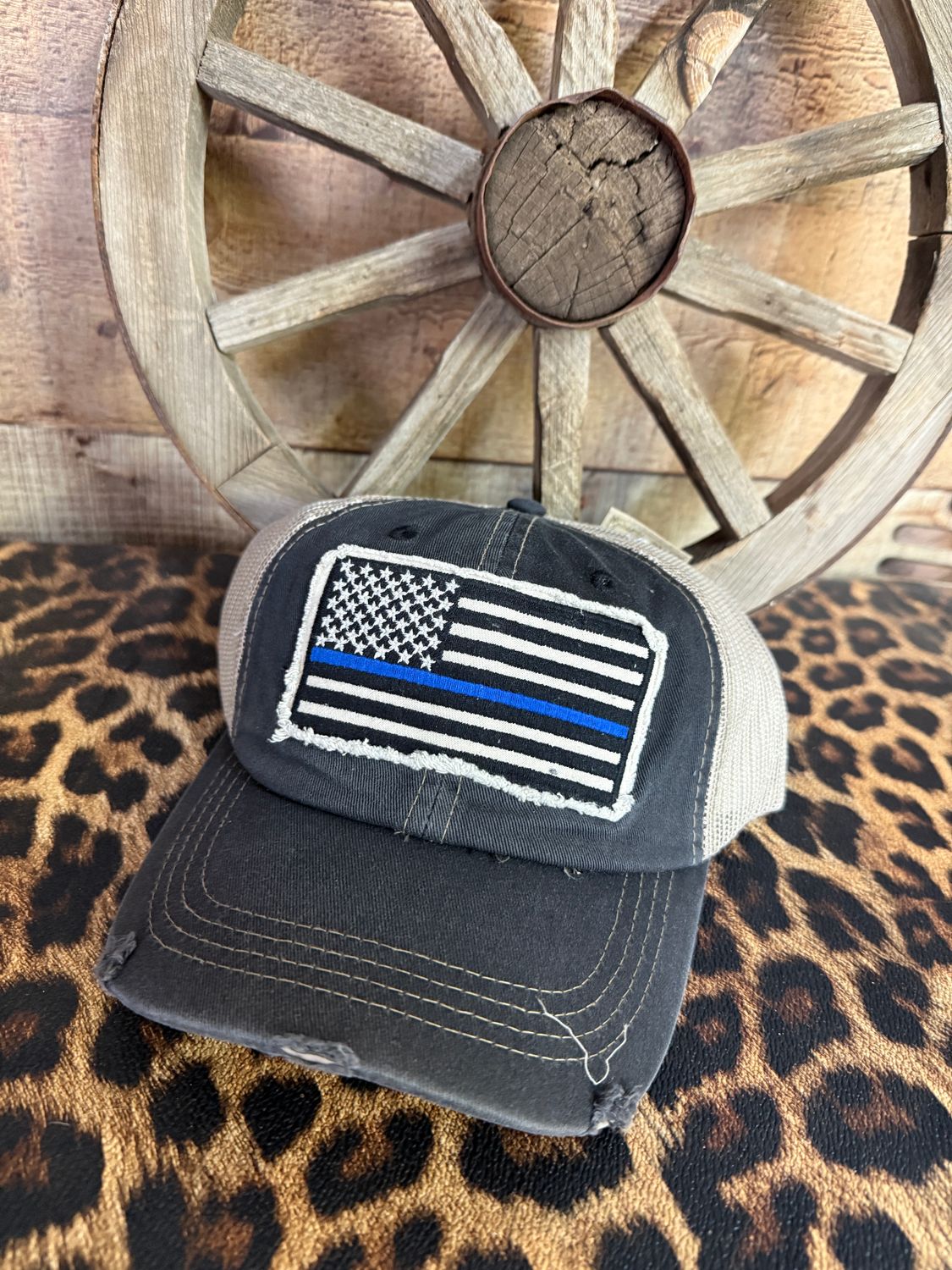 Thin Blue Line Vintage Cap -Black Gray