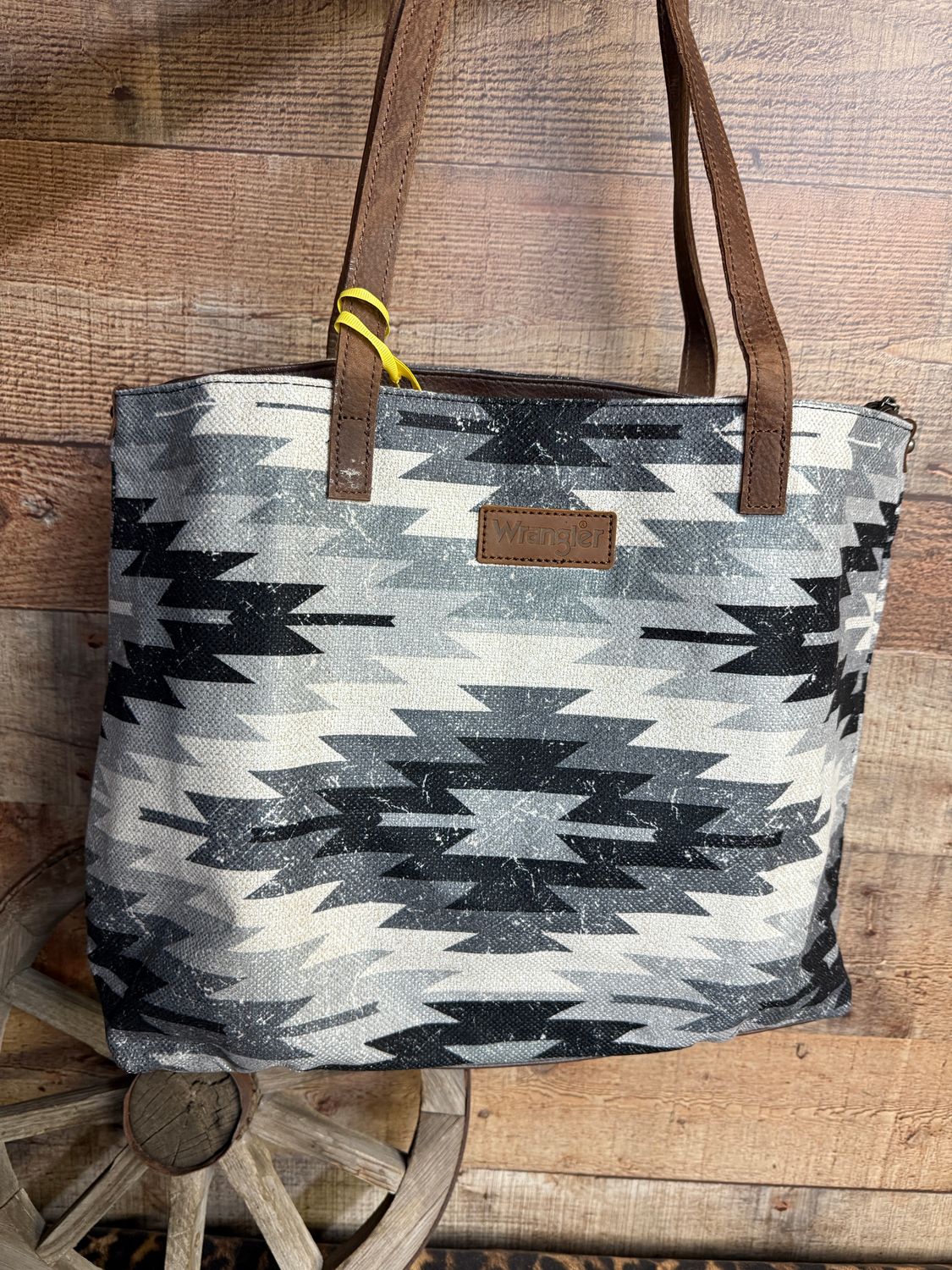 Wrangler Gray Aztec Pattern Print Canvas Tote Bag