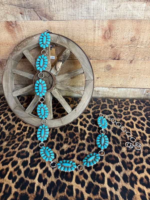 Turquoise Oval Teardrops Concho Belt