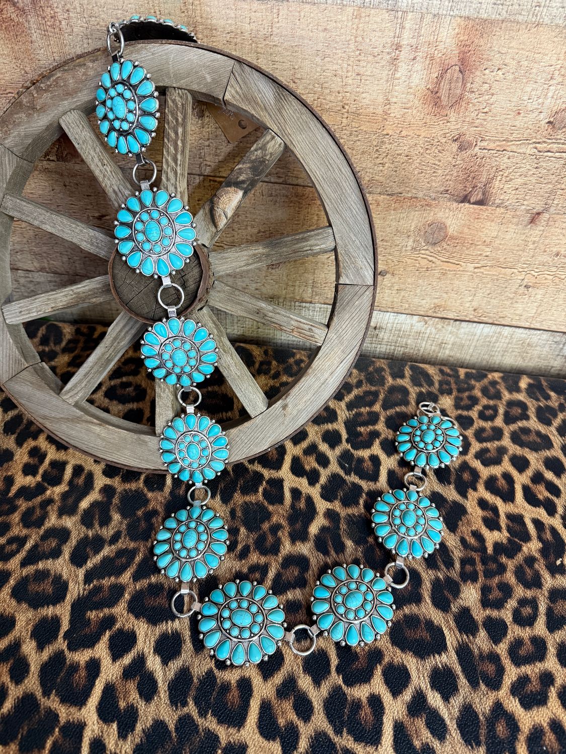 Turquoise Round Teardrops Concho Belt ~ S
