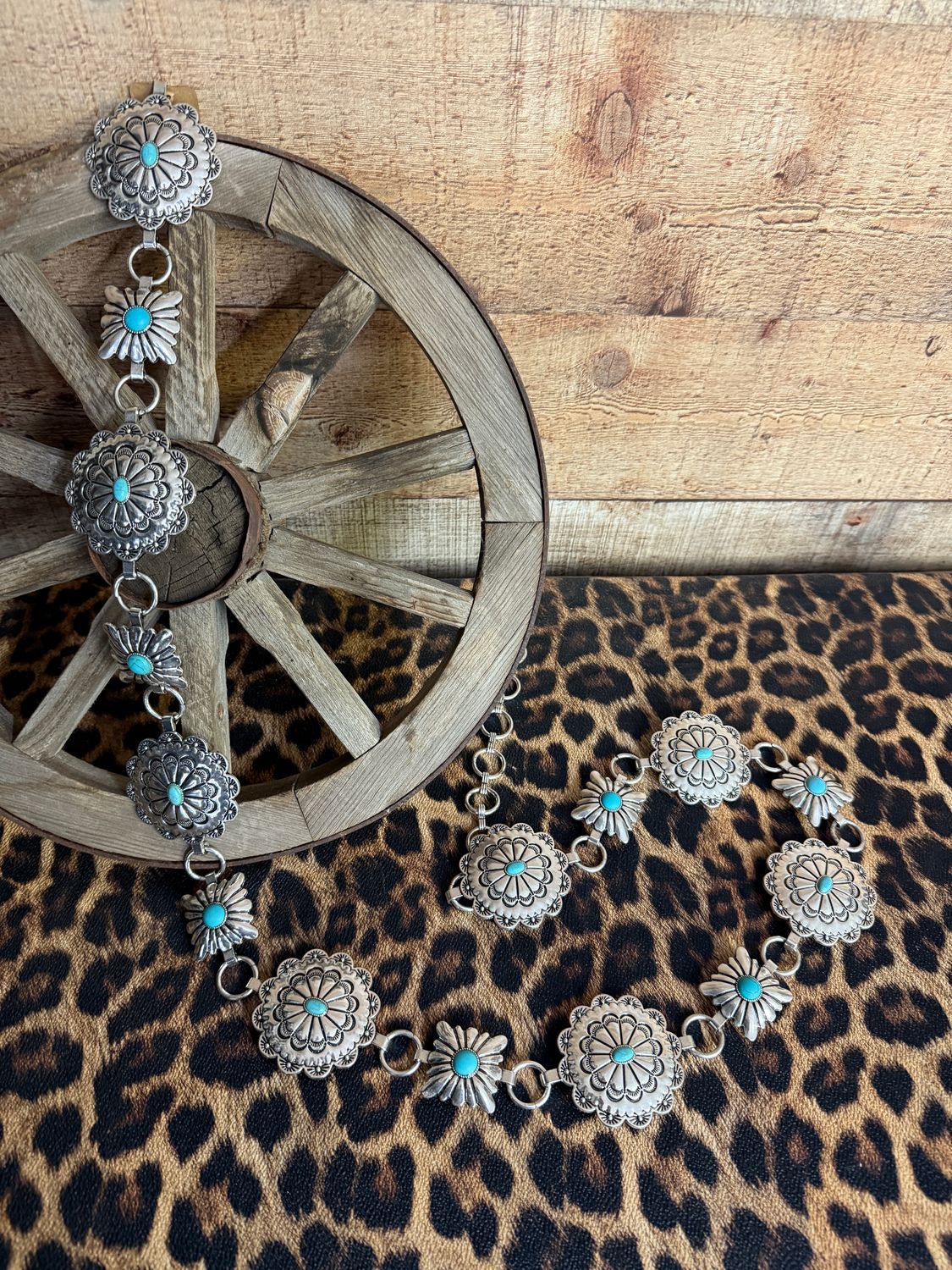 Multi Shape Concho Belt with Turquoise - L