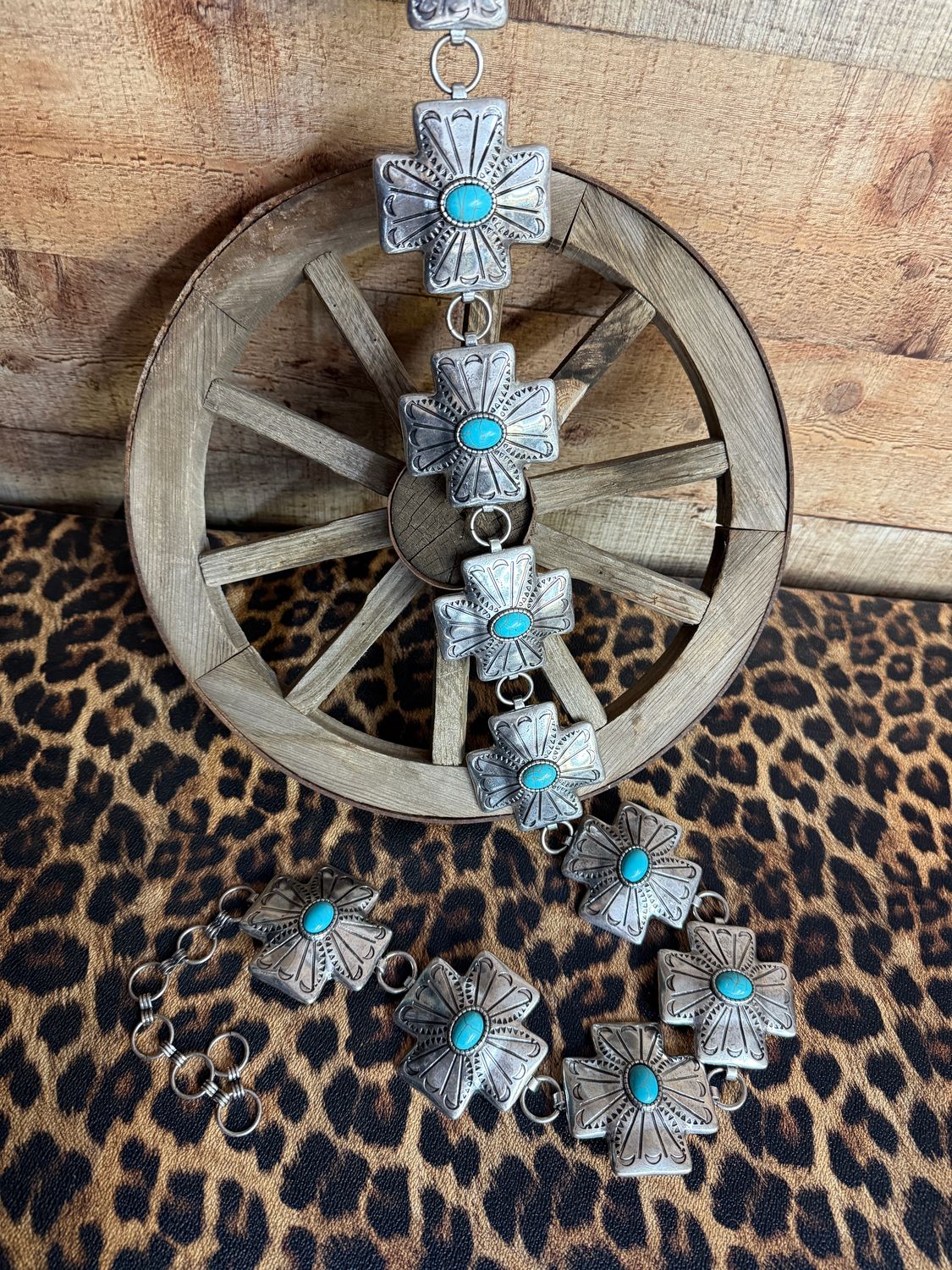 Western Cross Belt with Turquoise - S