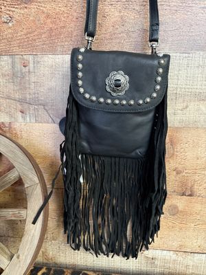Wild Leather Fringe Bag in Black