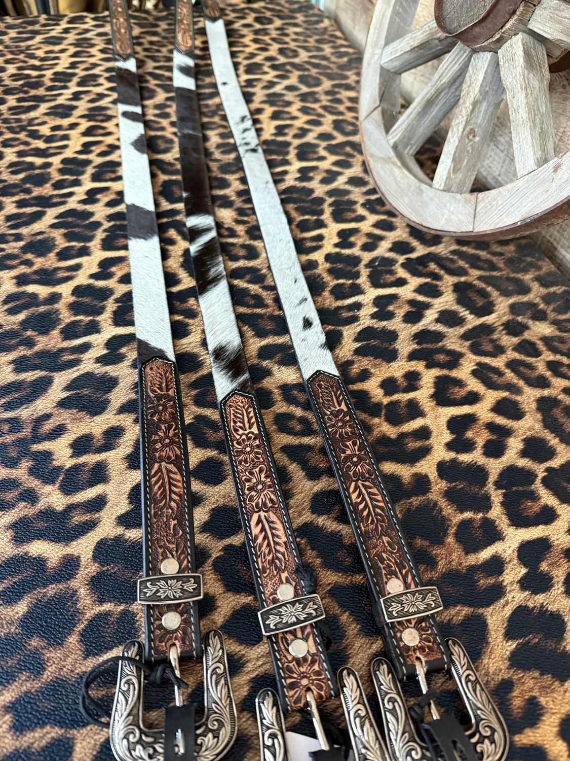 LARGE Cowhide Tooled Belt
