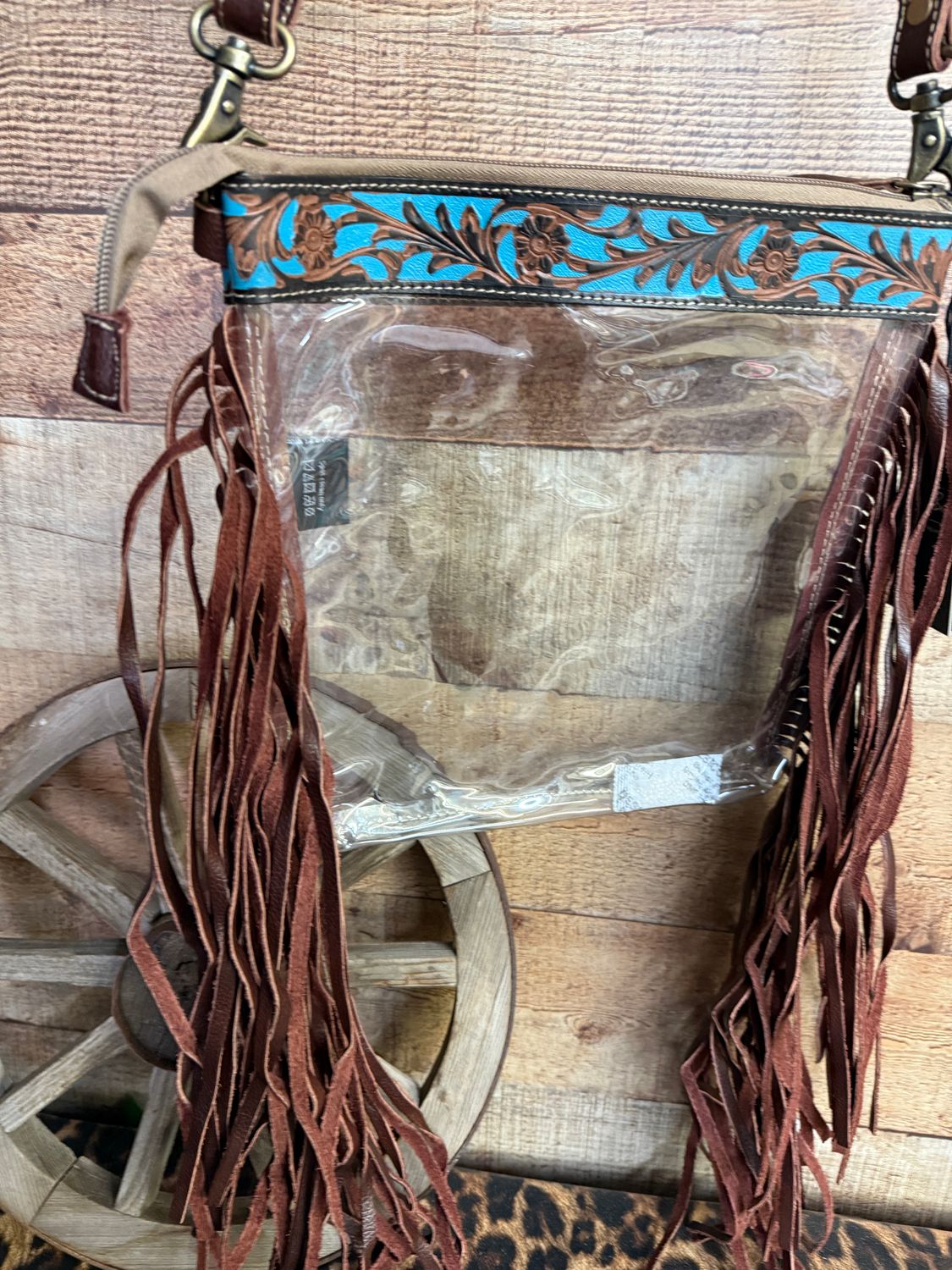 Chocolate Turquoise Tooled Clear Bag