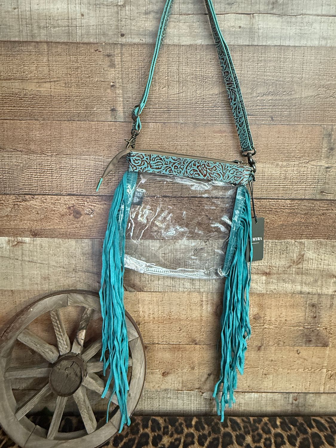 Turquoise Fringe Clear Bag 