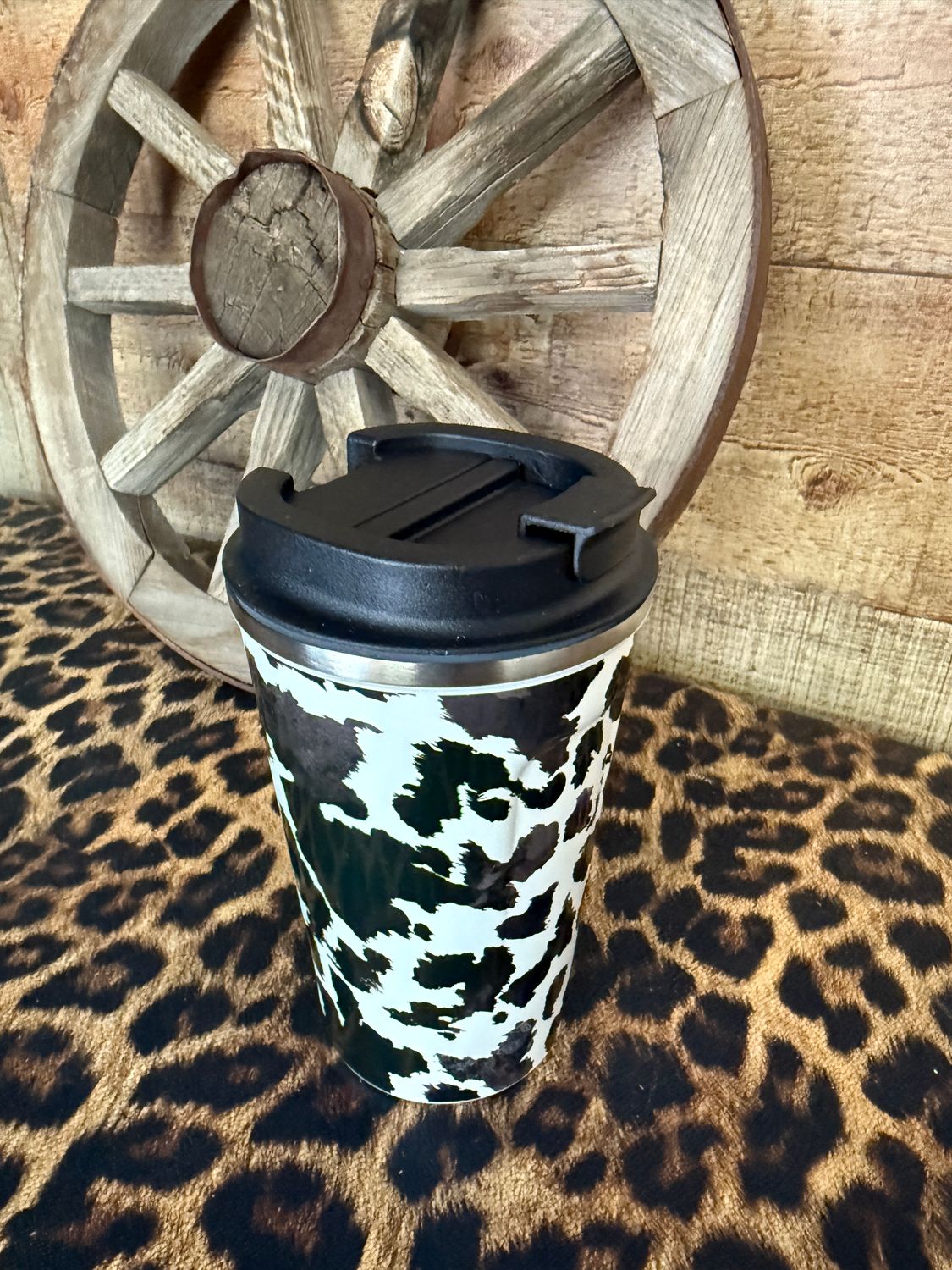 Stainless Steel Mug in Black Leopard Design