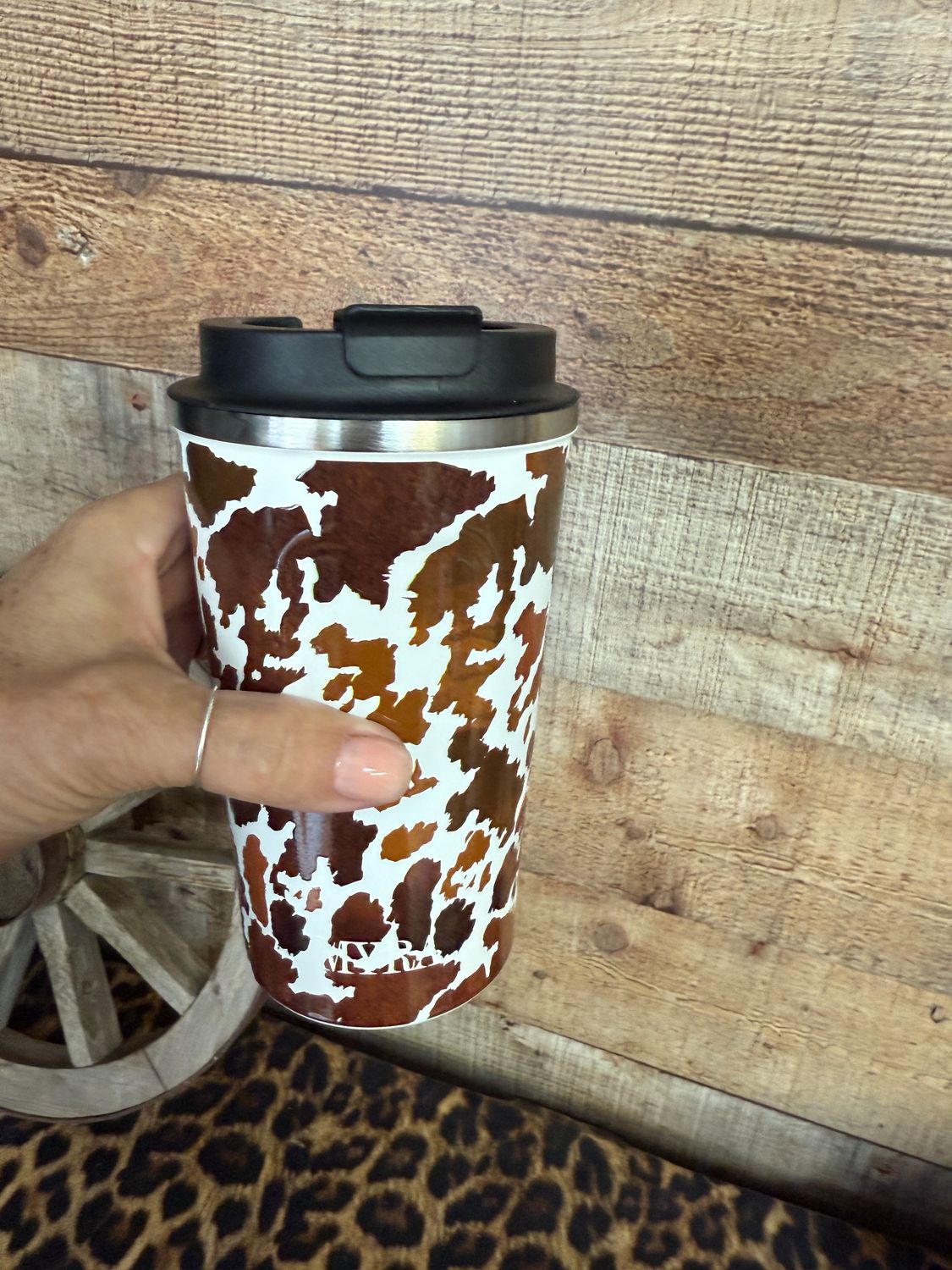 Stainless Steel Mug in Brown Leopard Design