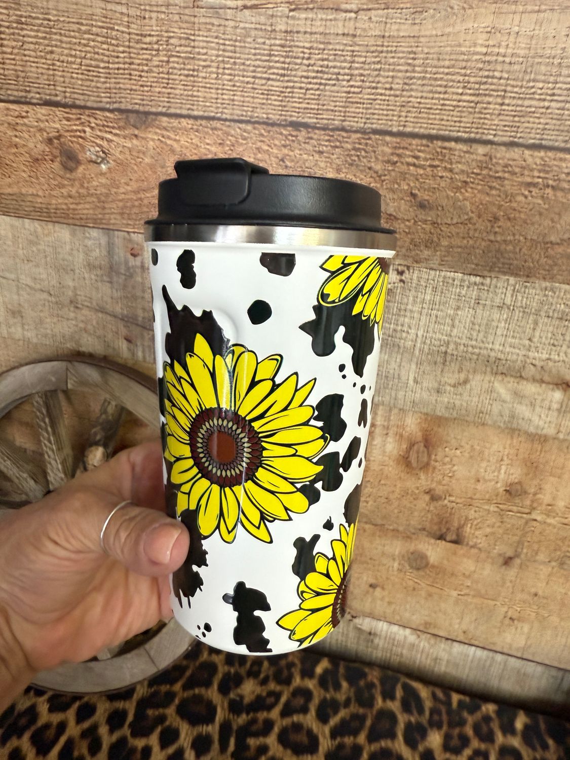 Stainless Steel Mug in Sunflower Design