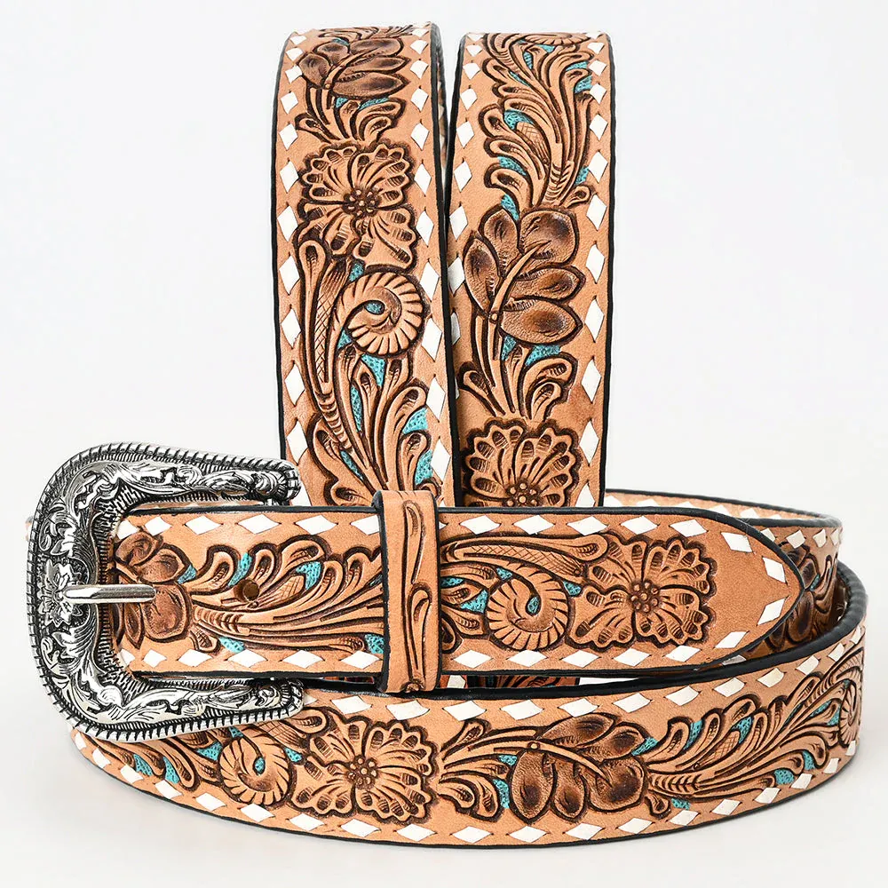 Small Unisex Leather Belt with Teal
