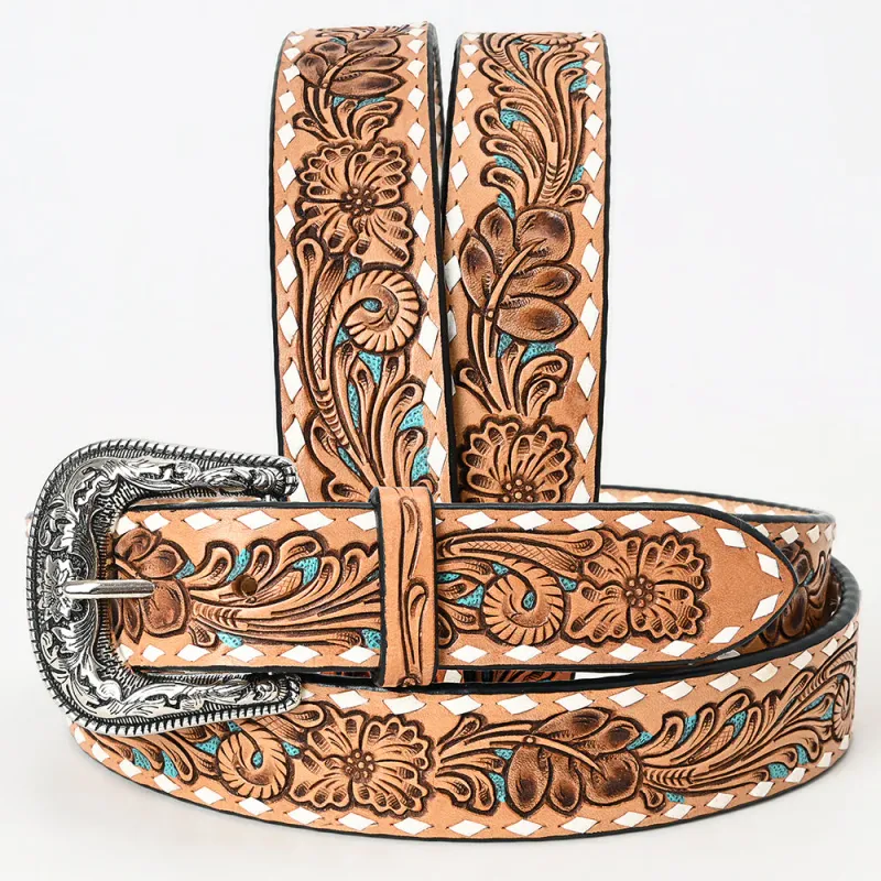 Medium Unisex Leather Belt with Teal 