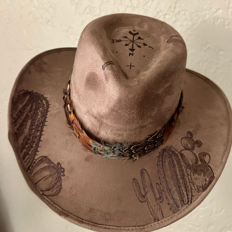 Chocolate Cactus Feather Suede Hat