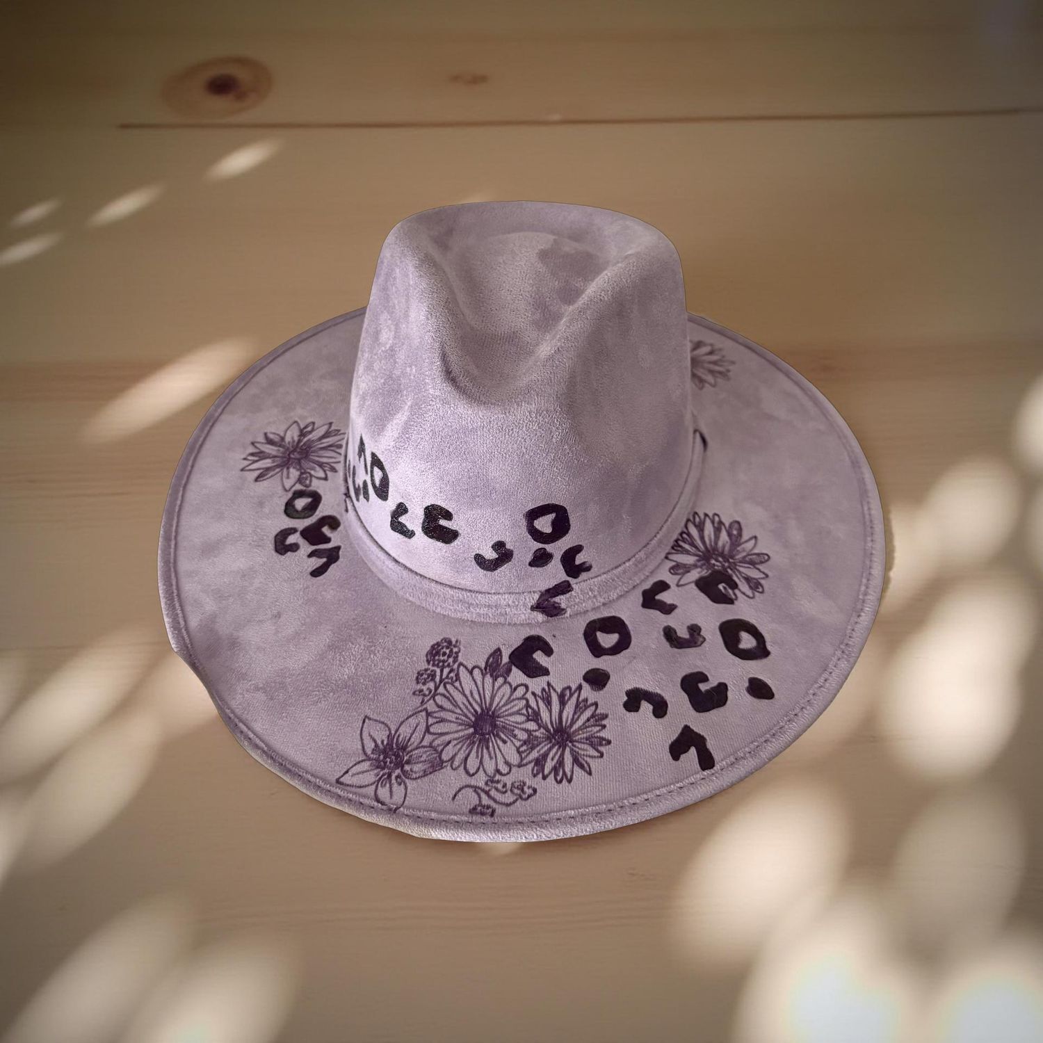 Lavender Leopard Floral Suede Hat