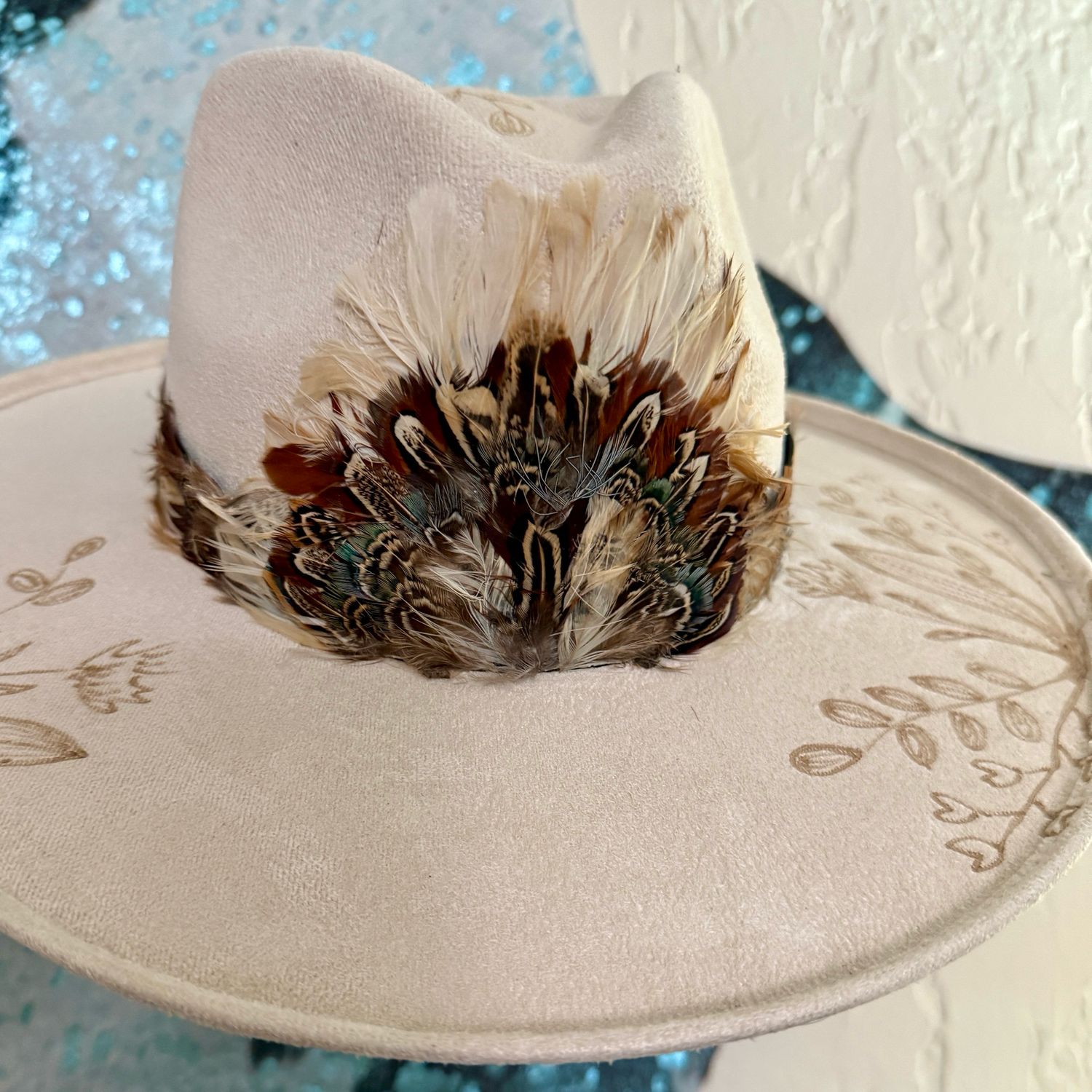 Floral Feather Suede Hat