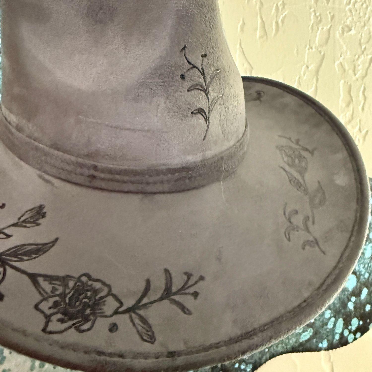 Floral Dark Gray Suede Hat