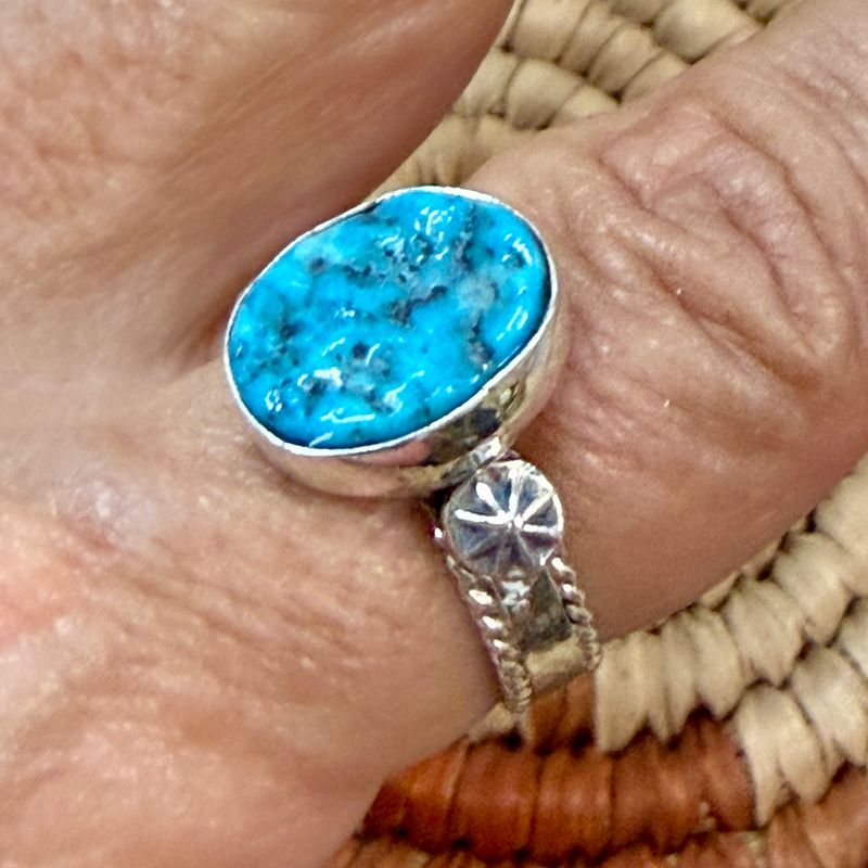Turquoise Stone Twist Wire Ring Size 8