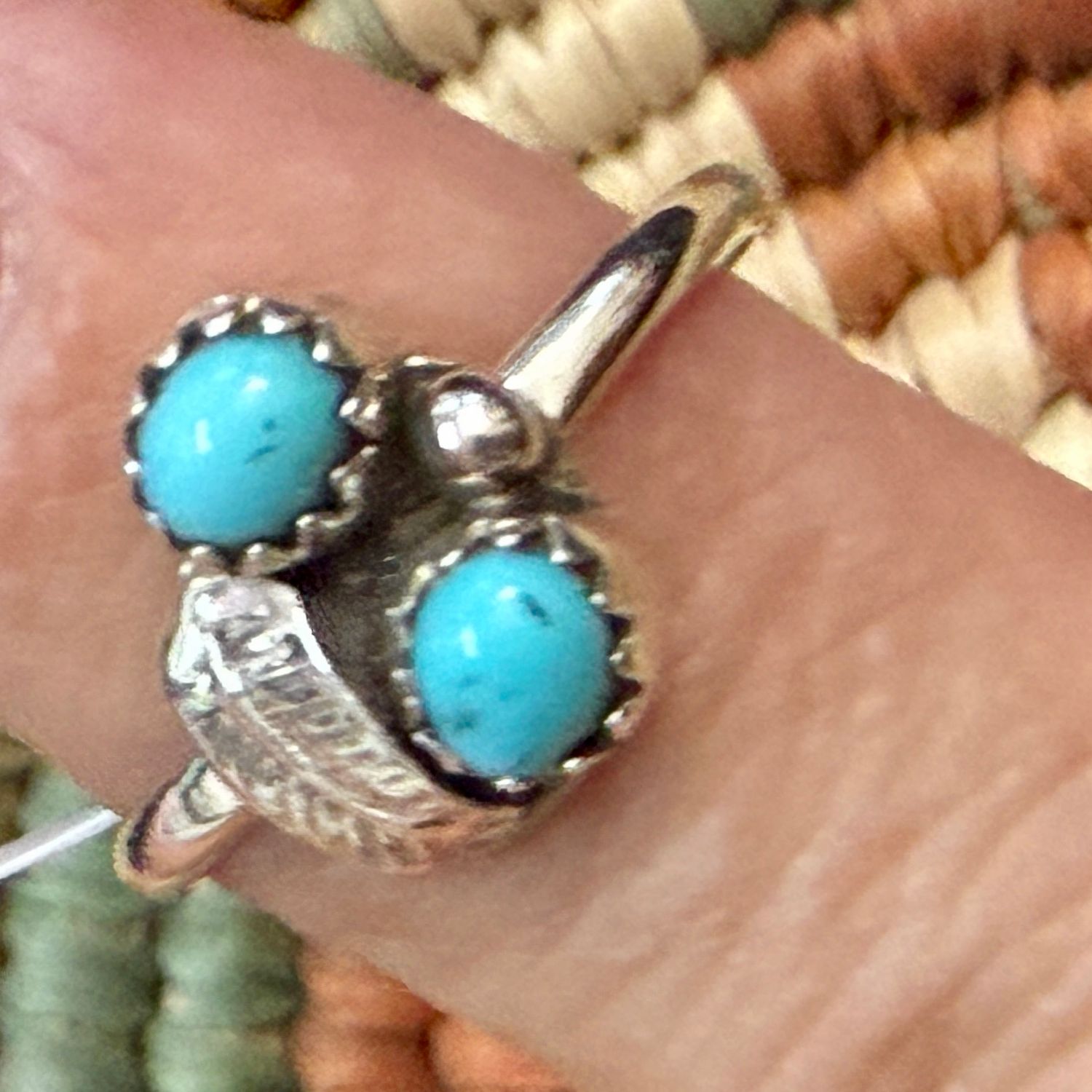 Two Stone Turquoise Ring with Leaf