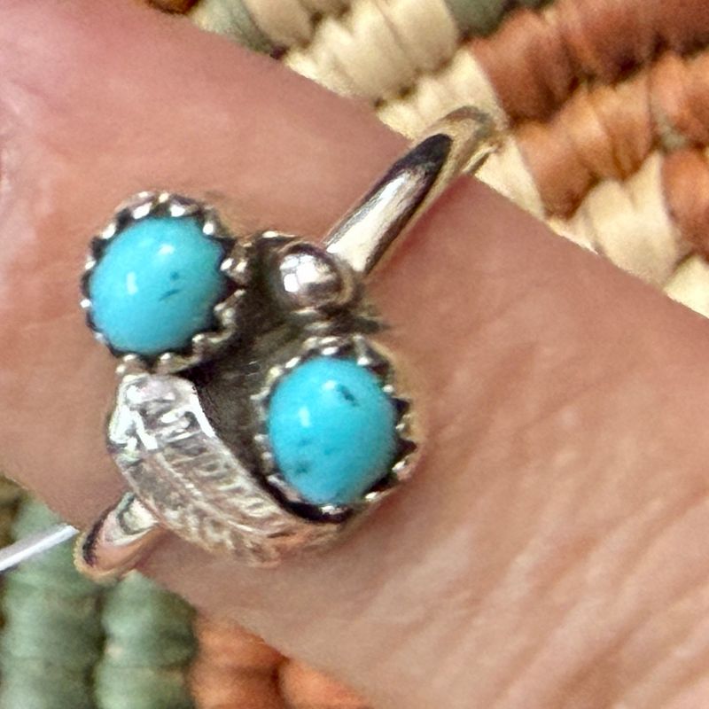 Two Stone Turquoise Ring with Leaf