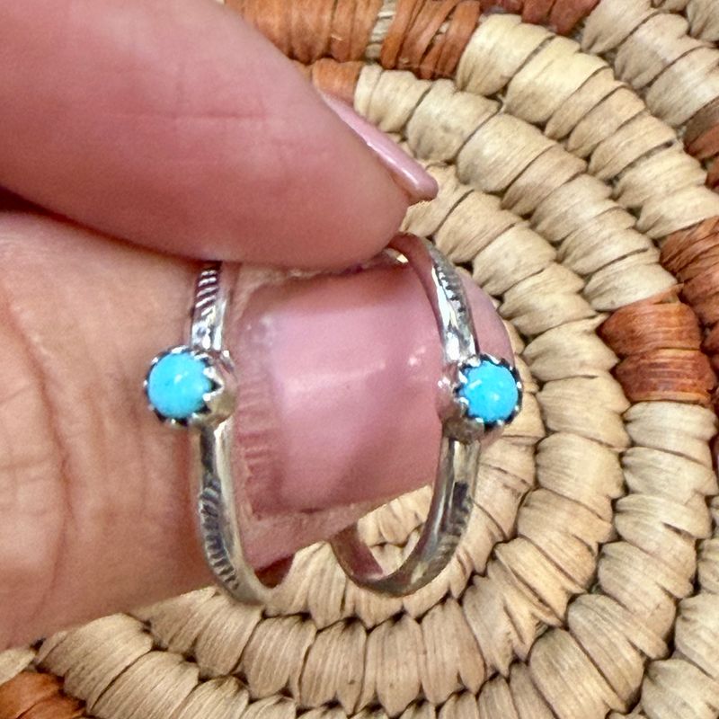 Stamped Sterling Silver Rings with Turquoise Stone