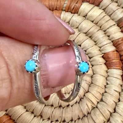 Stamped Sterling Silver Rings with Turquoise Stone