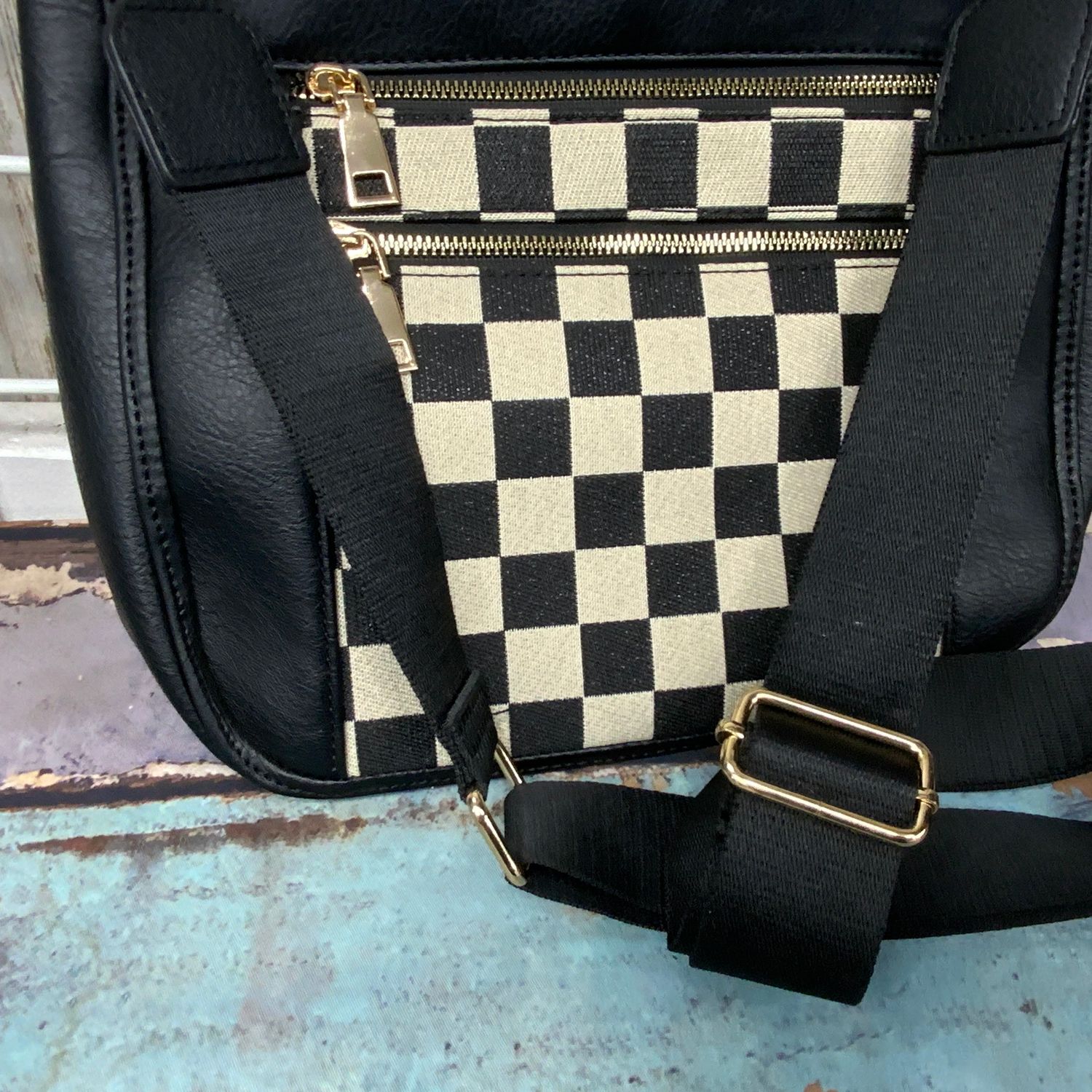 Black Checkered Shoulder Crossbody Bag