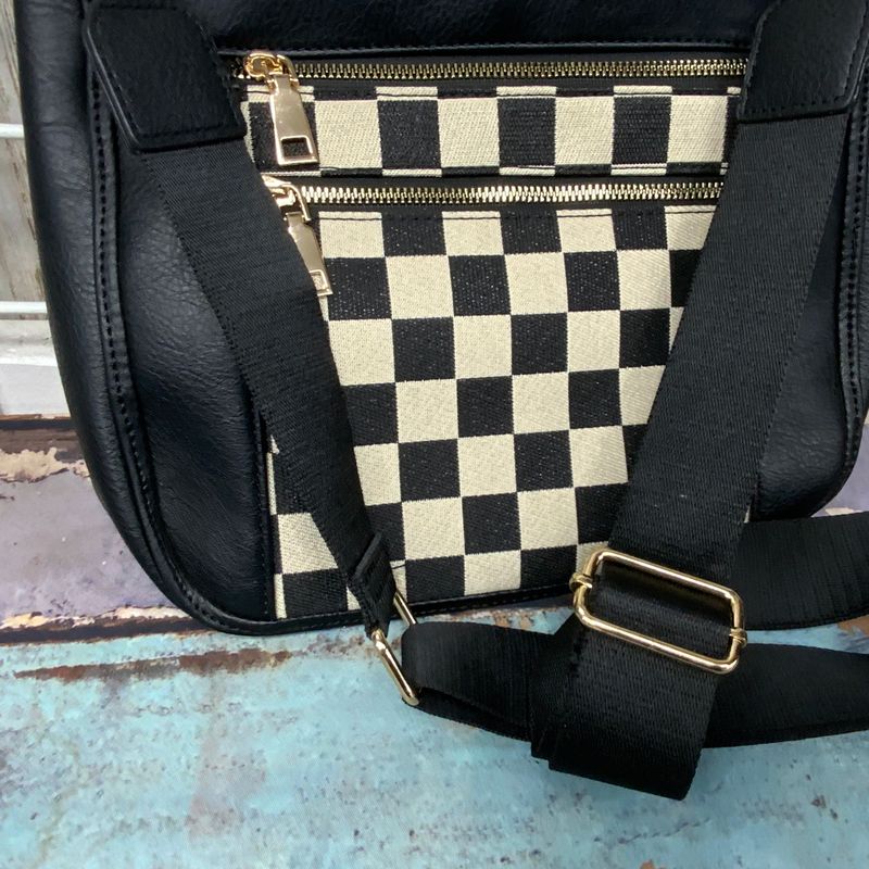 Black Checkered Shoulder Crossbody Bag