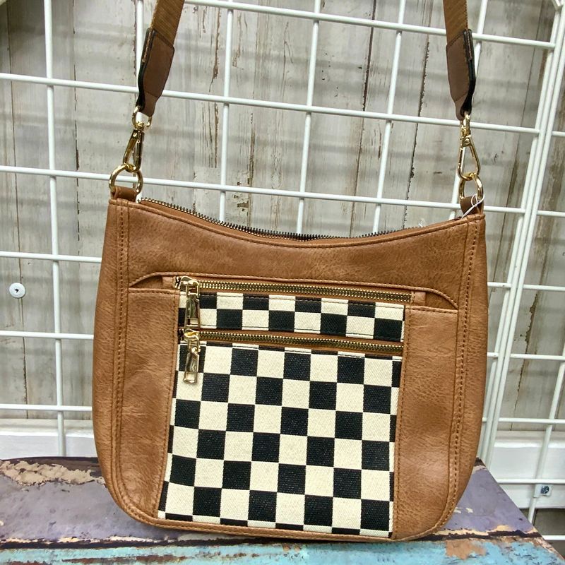 Brown Checkered Shoulder Crossbody Bag 