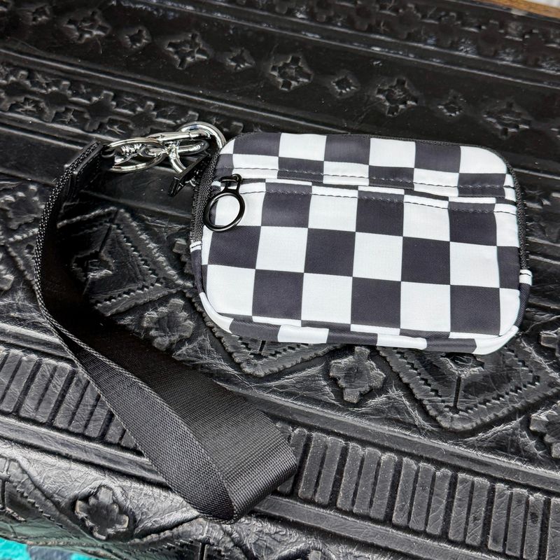 Black White Checkered Wristlet Wallet
