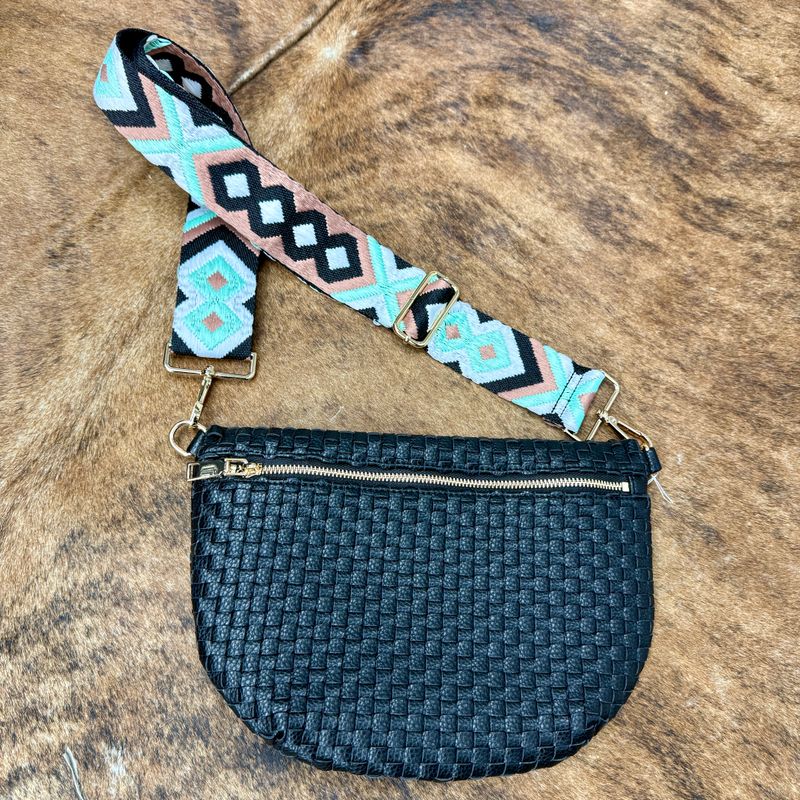 Woven Bum Bag Crossbody -Black