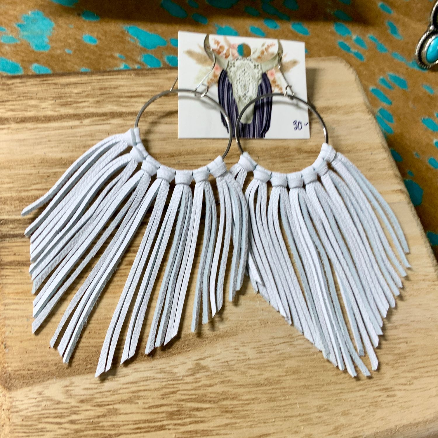 White Fringe Hoop Earrings