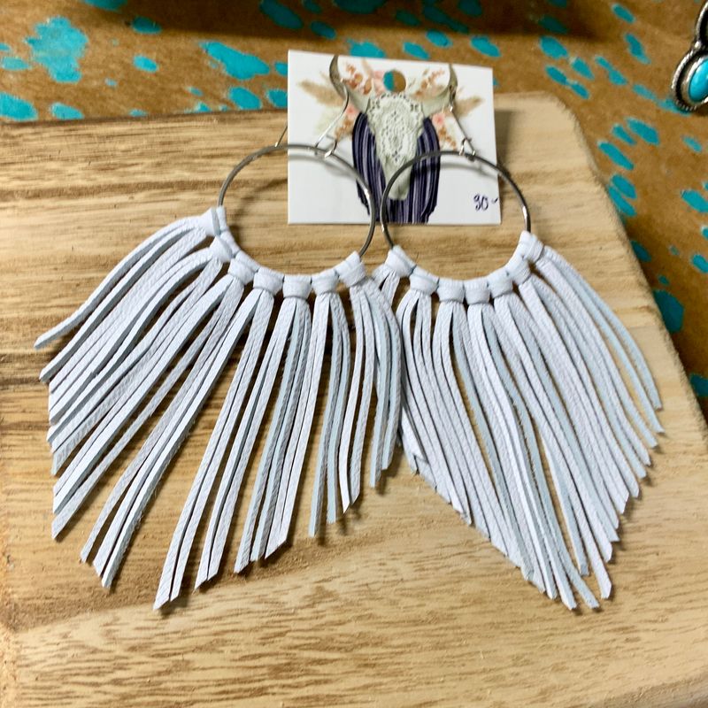 White Fringe Hoop Earrings