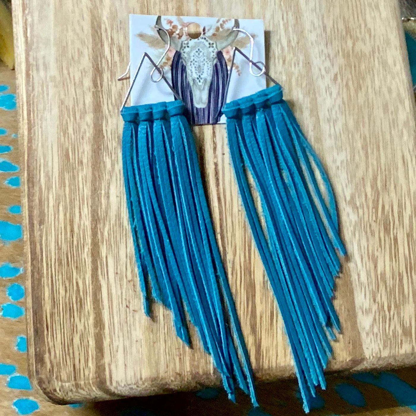 Turquoise Triangle Fringe Earrings