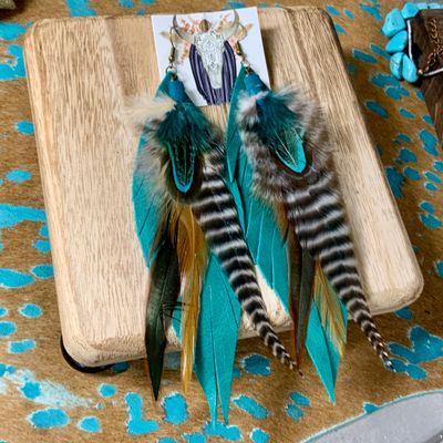 Teal Kalispell Feather Earrings