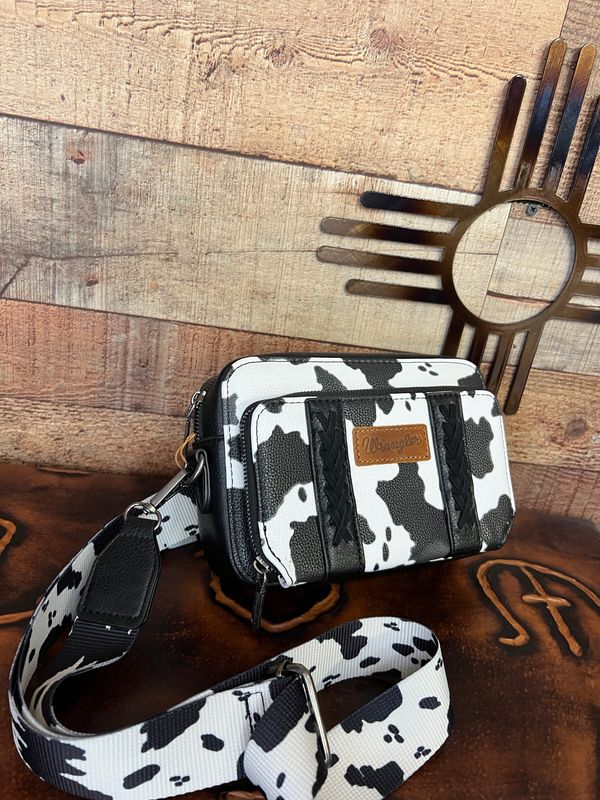 Wrangler Black Cow Print Crossbody Purse With Wallet