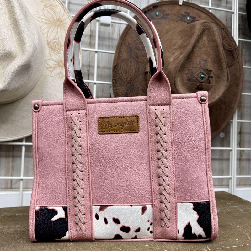 Wrangler Pink Cow Print Tote Crossbody Bag