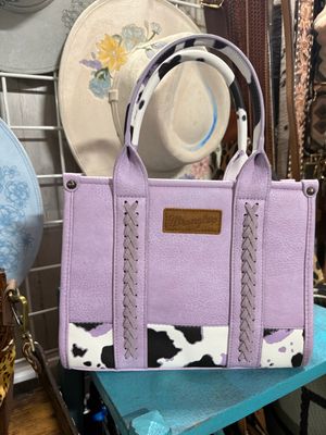 Wrangler Purple Cow Print Tote Crossbody Bag