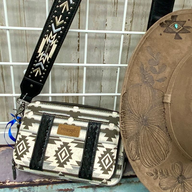 Wrangler Gray Southwestern Crossbody Wallet