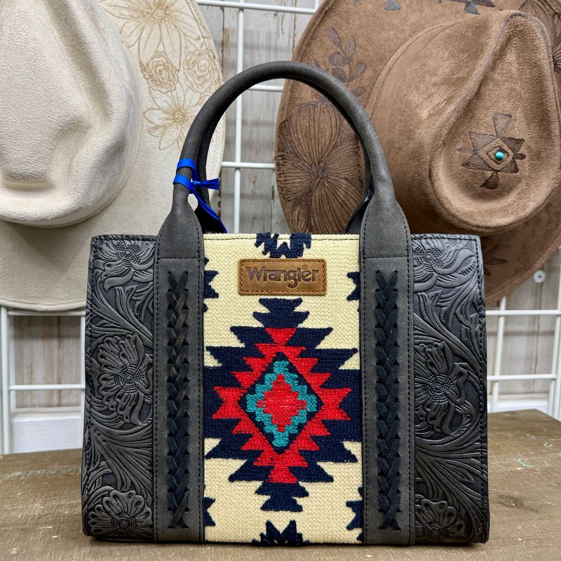 Wrangler Aztec Tooled Tote Crossbody Bag