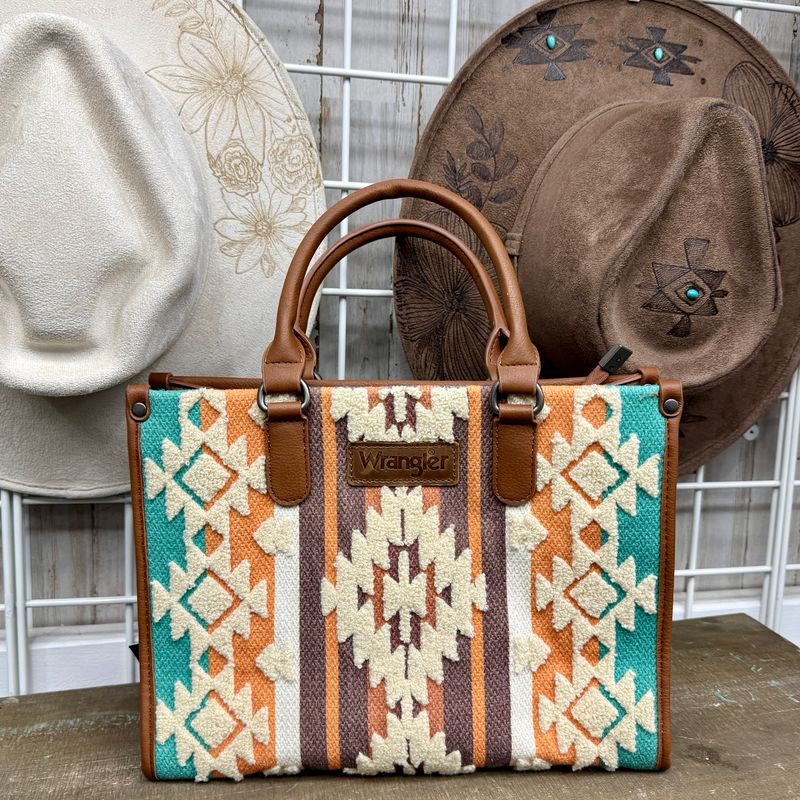 Wrangler Sherpa Aztec Tote Crossbody Bag-Brown