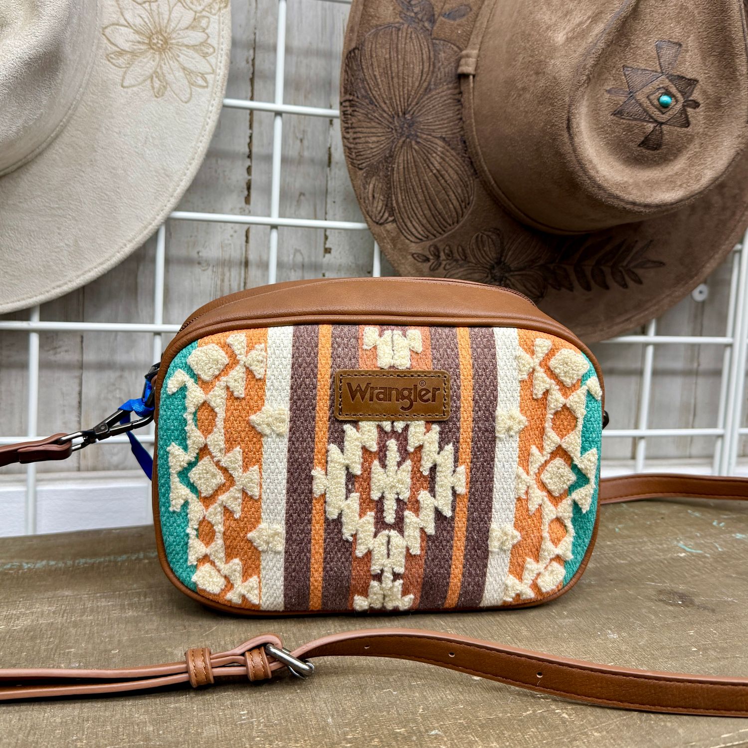 Wrangler Brown Turquoise Sherpa Aztec Crossbody Bag