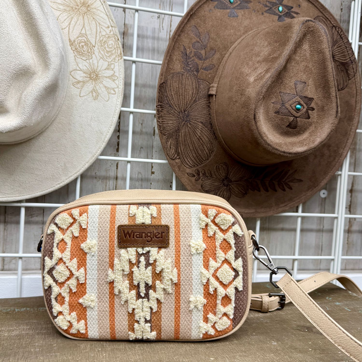 Wrangler Tan Sherpa Aztec Crossbody Bag