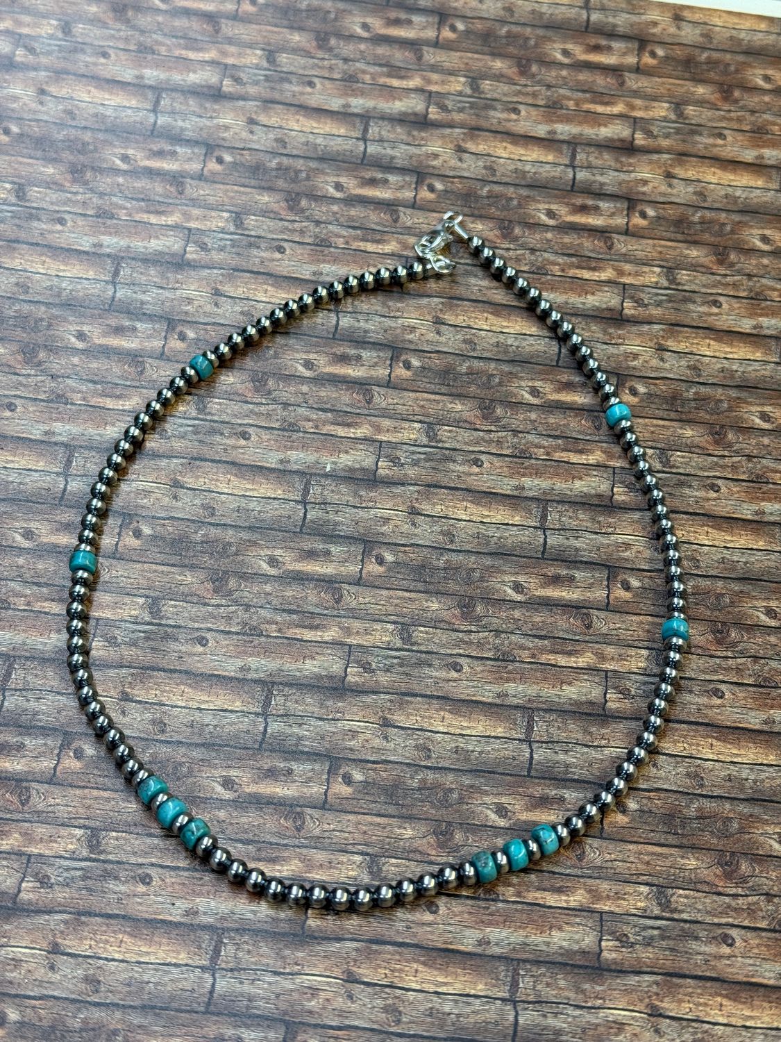 18” 4mm Sterling Pearls Necklace with Turquoise