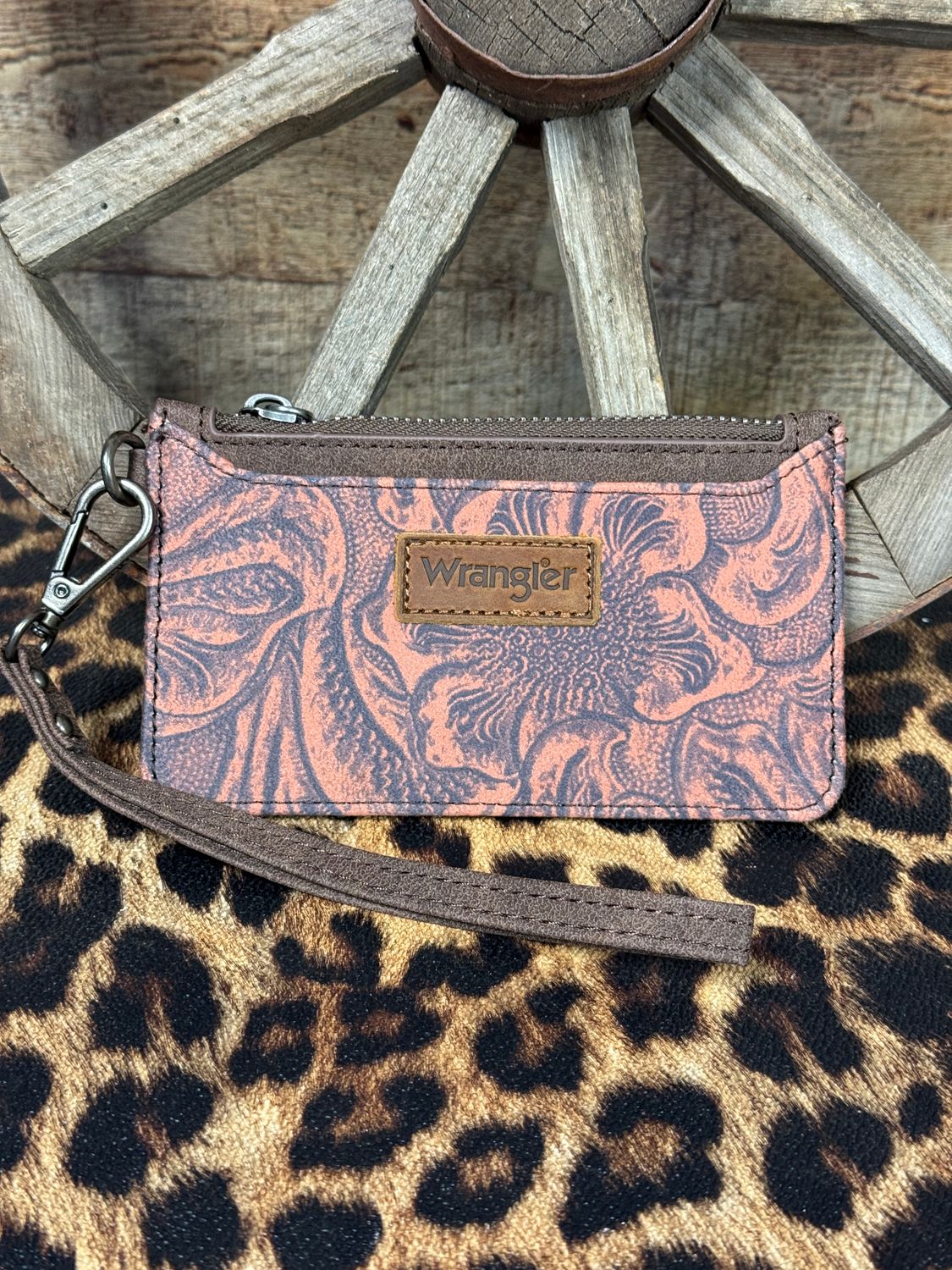 Wrangler Coffee Floral Tooled Card Wristlet Wallet