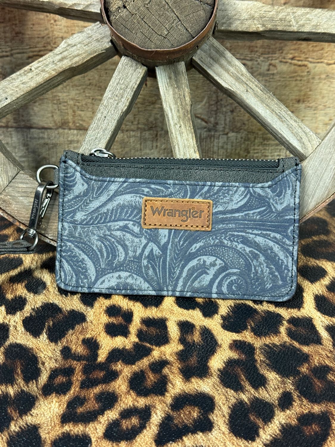 Wrangler Black Tooled Card Wristlet Wallet
