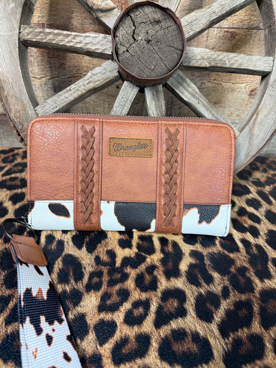 Wrangler Brown Cow Print Wrist Wallet