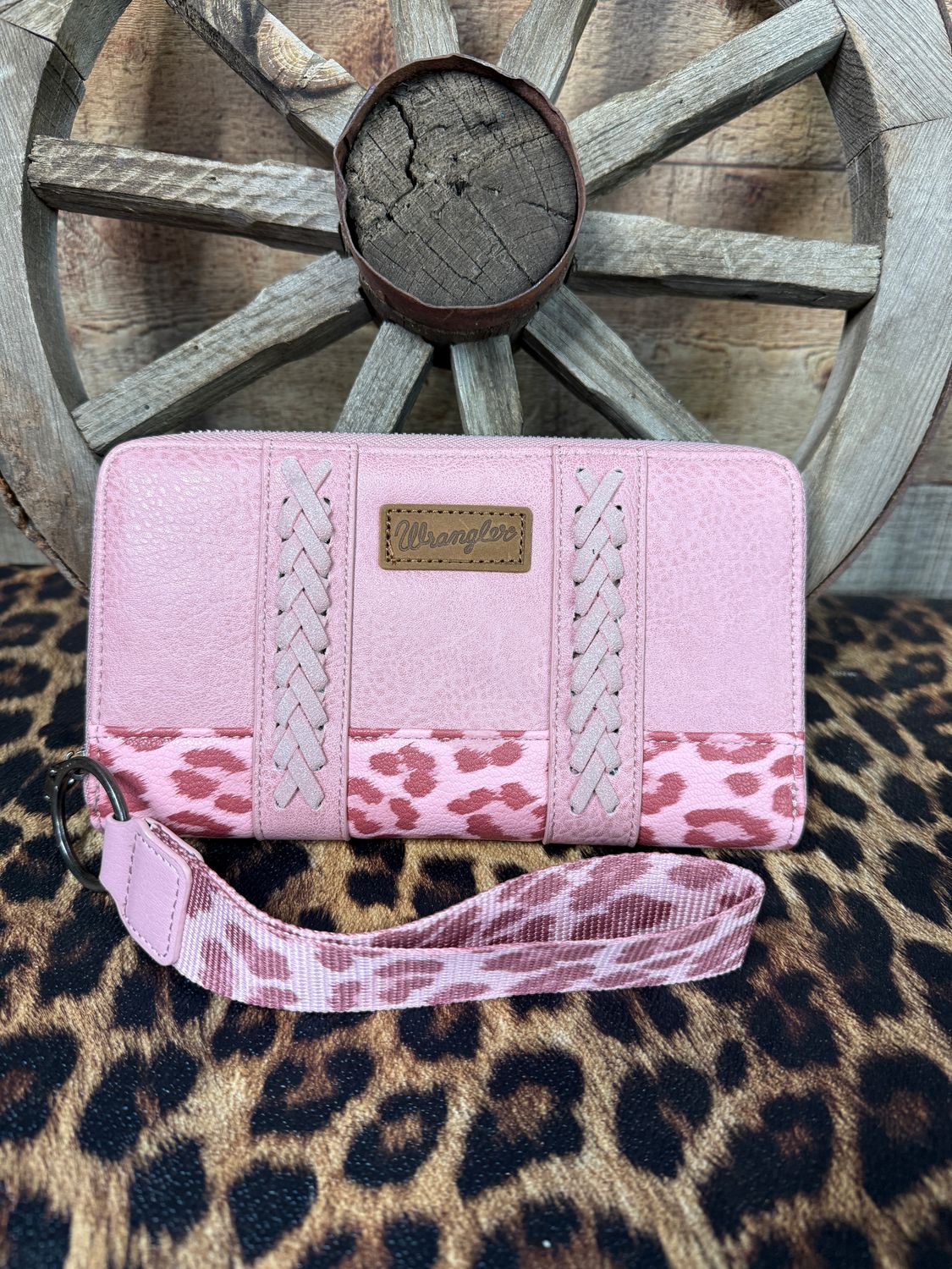 Wrangler Pink Leopard Zip Wallet Wristlet