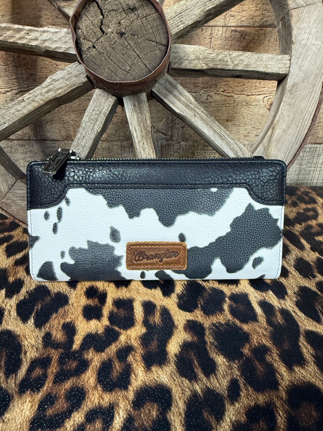 Wrangler Long Black Cow Print Wallet 