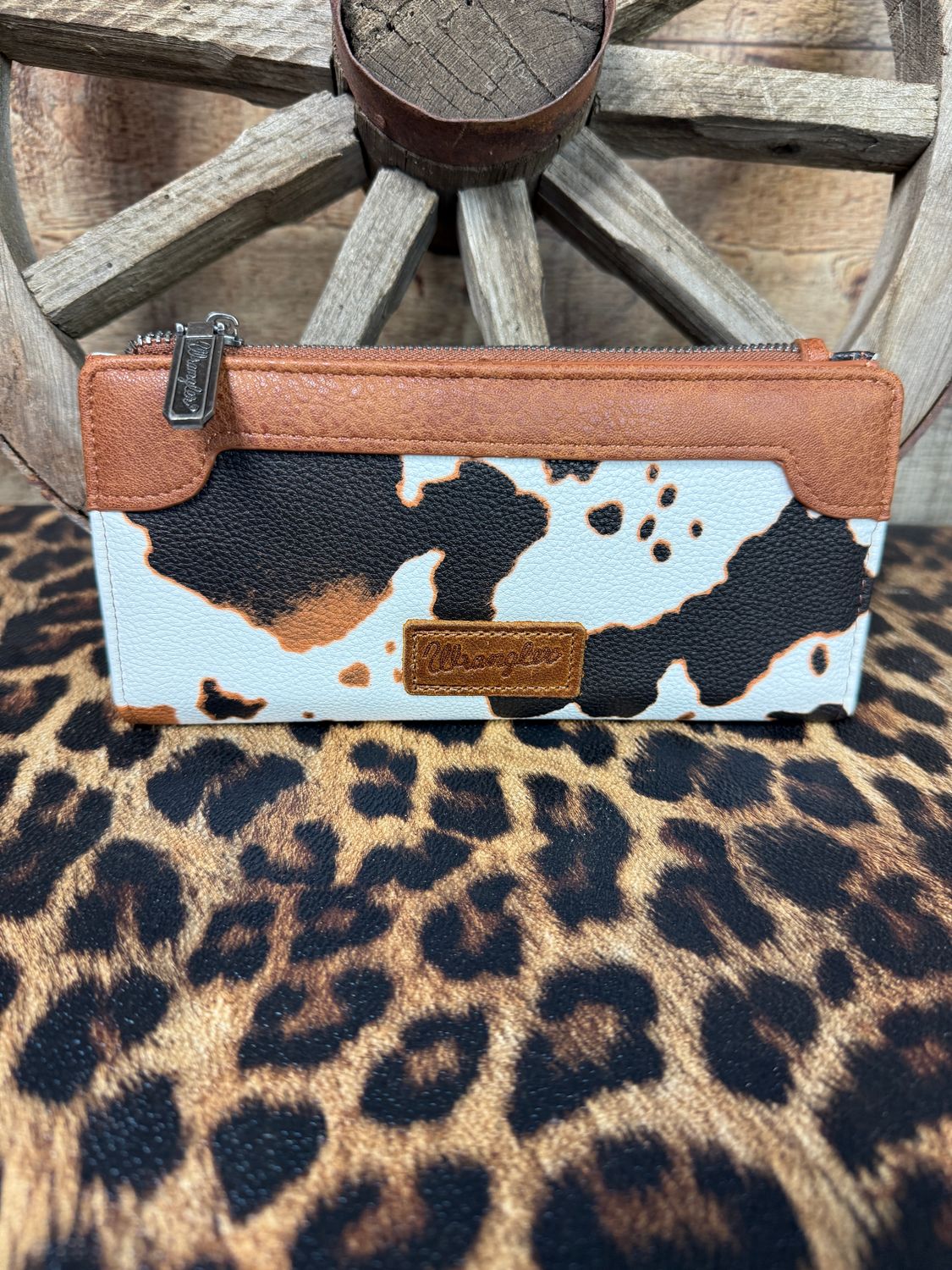 Wrangler Long Brown Cow Print Wallet